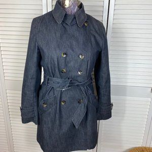 Dalia Double-Breasted Short Trench Blue Denim Jacket Size 10